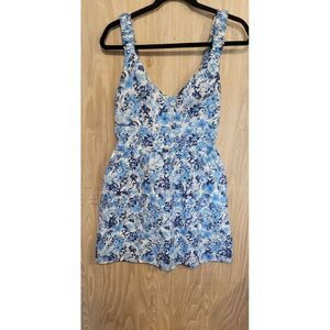 Abercrombie & Fitch Plunge Scrunchie‎ Strap Floral Mini Dress Blue White Medium